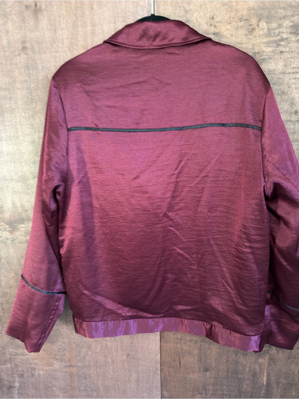 ASOS Satin Burgundy Bomber Jacket with Black Floral Embroidery - Picture 2 of 2